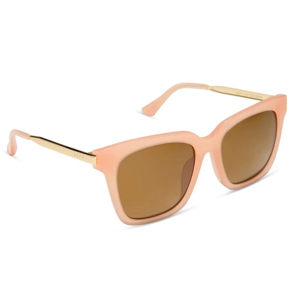 DIFF Bella Polarized Sunglasses Peach Frame Brown Lens Oversized Square NWT